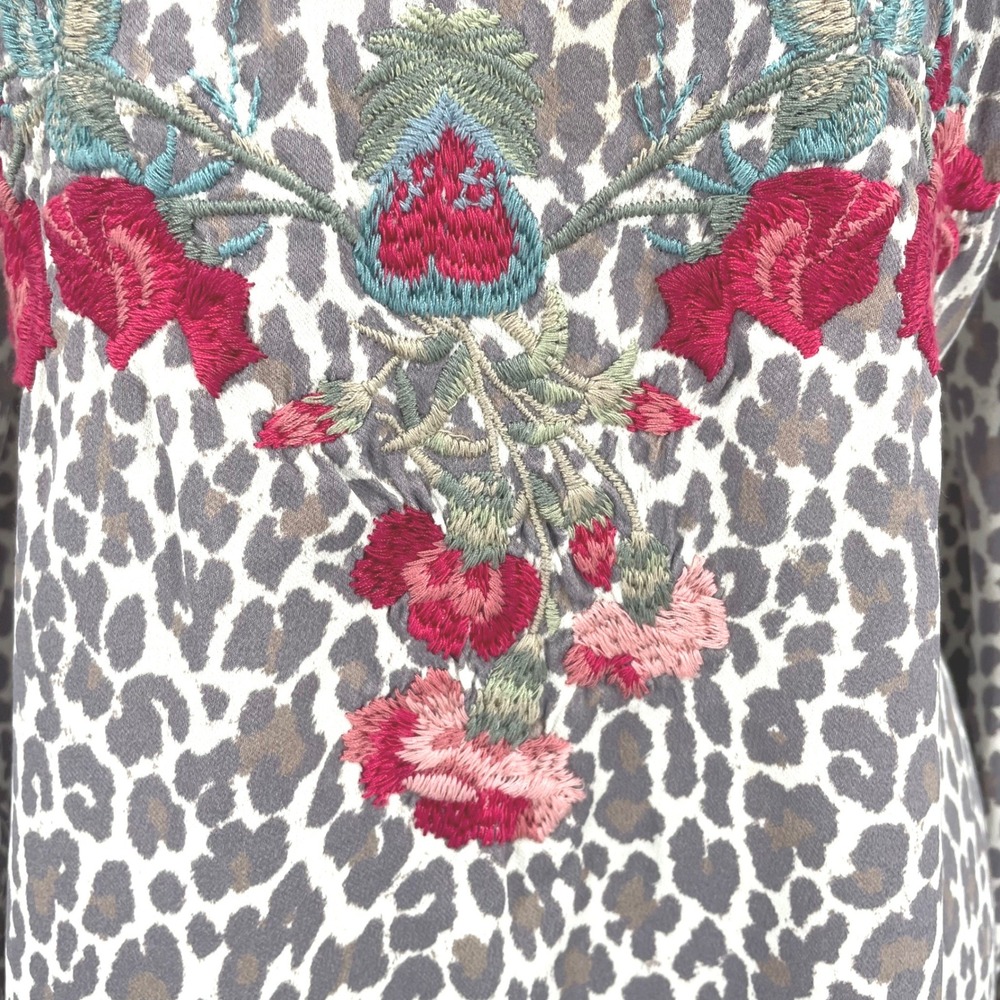 Biya Johnny Was Dress Womens S Gray Leopard Floral Rayon Embroidered Boho Tunic - Picture 4 of 16